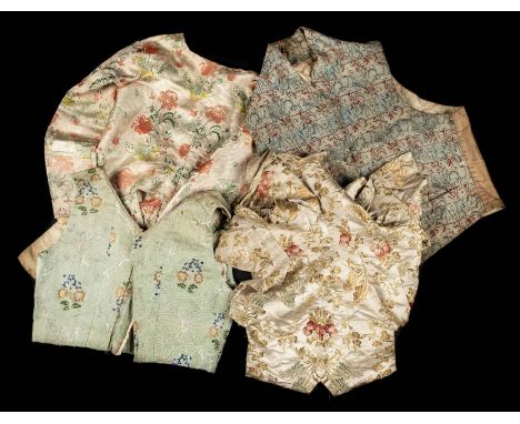 *Clothing. A late 18th century pierrot bodice,  cream silk brocade, with floral pattern in shades of blue, pink, green, brown