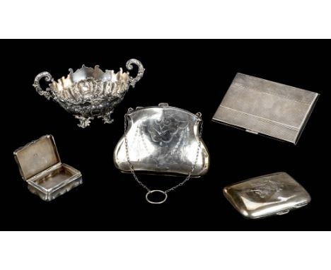 *Mixed Silver. A collection of silver including a twin handle sugar bowl by Mappin &amp; Webb, Sheffield 1895,  with rococo d