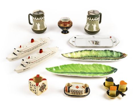 *Playing Cards. Carlton Ware cruet set,  in the form of playing cards, the salt, pepper and mustard pot in the form of diamon
