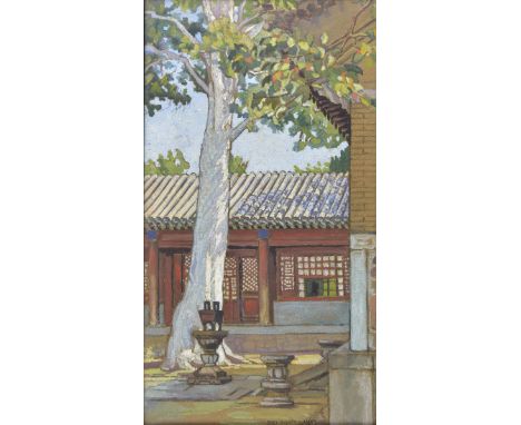 *Mullikin (Mary Augusta, 1874-1964). Interior of a Chinese Courtyard, circa 1930s,  gouache and black chalk on pale brown pap