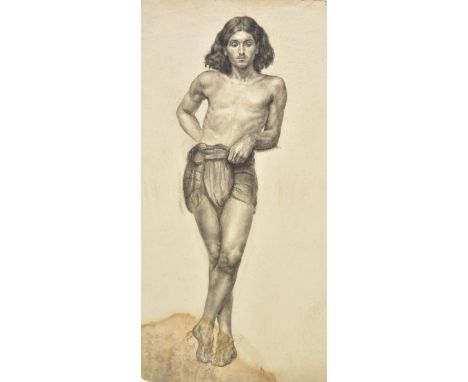*De Morgan (Evelyn, 1855-1919). Male nude, charcoal on laid paper, full-length male nude wearing a loin cloth, with shoulder-