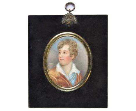 *Ross (R., early 19th century). Lord Byron, after Thomas Phillips, circa 1830s-50s,  oval miniature portrait in watercolour a