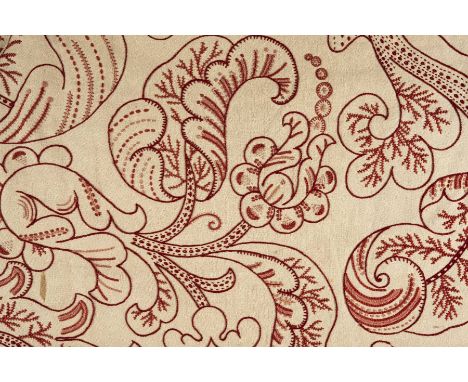 *Embroidered bedcover. A Welsh Arts &amp; Crafts bedcover, circa 1870s/80s,   cream wool with herringbone pattern, hand-embro