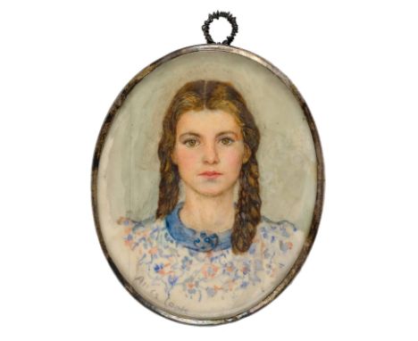 *Cook (Alice May (1876-1958)). Portrait miniature of Elisabeth June Restall, circa 1942, oval watercolour on ivory, head &amp