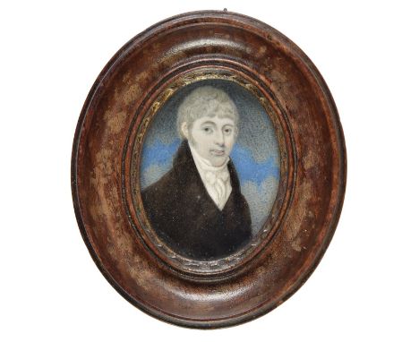 English School. Oval miniature portrait of Robert Southey, circa 1830s,  watercolour and gouache on ivory, head and shoulders