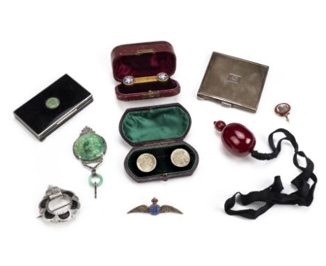 *Mixed Jewellery. Collection of mixed jewellery and silver,  including a 19th century yellow metal micro mosaic bar brooch, t