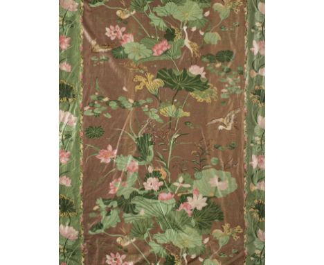 *Curtains. A large heavy chintz curtain in Warner fabric, mid-late 20th century,  handmade glazed cotton curtain, with 'Water