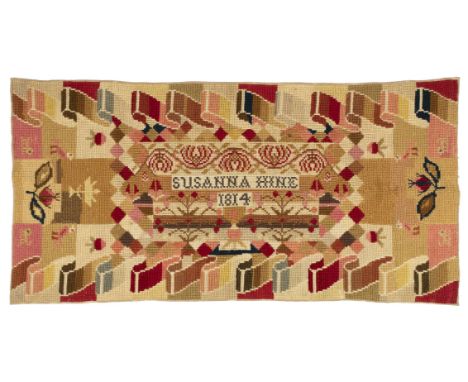 *Rug. A Regency rug made by Susanna Hine, 1814,  handmade tapestry rug, worked in cross-stitch in coloured wools, the pattern