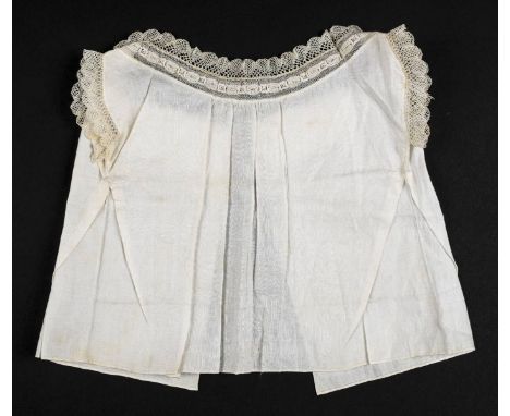 *Infant's shirt. A late 18th century handmade shirt for a child,  fine linen, with gathers at front, neck and sleeves trimmed