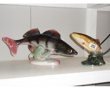 2 Dutch Jema Holland ceramic fish figures being a Pike No. 352 (a/f) and a trout No.340.