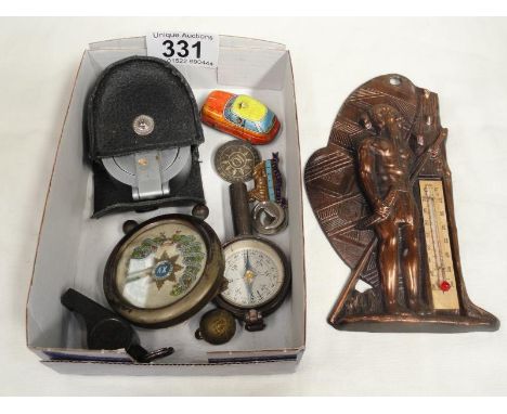 A mixed lot including compasses, thermometer etc.,
