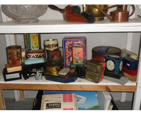 A shelf of old tins.