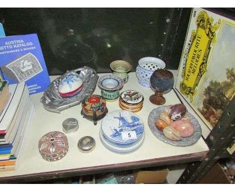 A mixed lot of trinket boxes, marble and onyx eggs etc.,