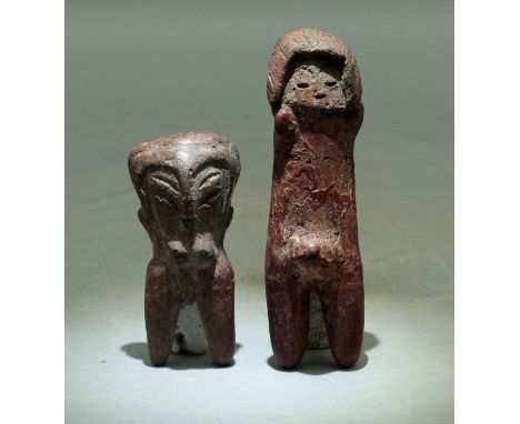 A pair of fine Valdivia figures from Ecuador, ca. 3500 - 1500 BC. The first is a Phase VII female, 2" high, depicted with dim