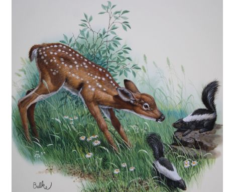 Don Balke (North Carolina, B. 1933) "Fawn" Signed lower left. Original Watercolor painting on Illustration Board. Provenance: