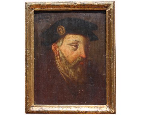 17th Century Portrait of a Gentleman, "Malatesta Baleonus". Oil on board. Inscribed verso. Provenance: Private Florida Collec