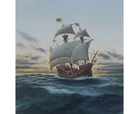 Charles J Lundgren (New York, Connecticut, 1911 - 1988) "Victoria Sailing Ship" Signed lower right. Original Oil Painting on 