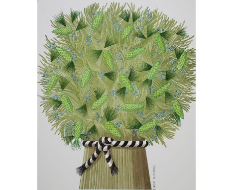 Erik Nitsche (Swiss, 1908 - 1998) "Christmas -- Tree Boughs" Signed lower right. Original Mixed Media painting on Illustratio