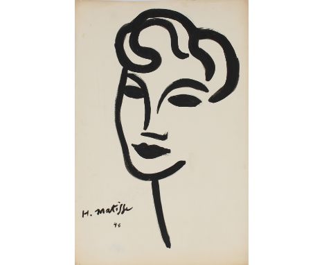 Signed "Matisse", Ink and brush Portrait of a Woman. Bearing signature and date lower left. Provenance: Private Sonoma, Calif