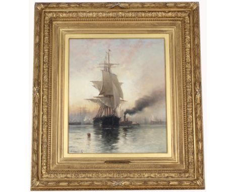 Edward Moran (New York, Pennsylvania, 1829 - 1901) "Summer Morning, New York" Signed lower left. Oil on Canvas. Capturing the