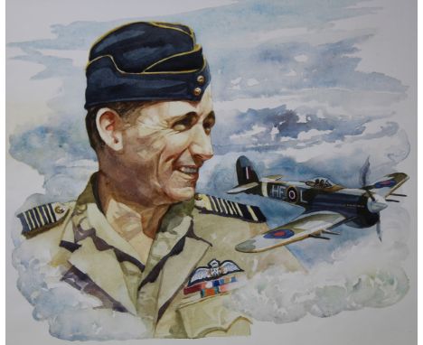 Brian Sanders (British, B. 1937) "Lord Arthur William Tedder and the Hawker Typhoon" Original Watercolor painting. Provenance