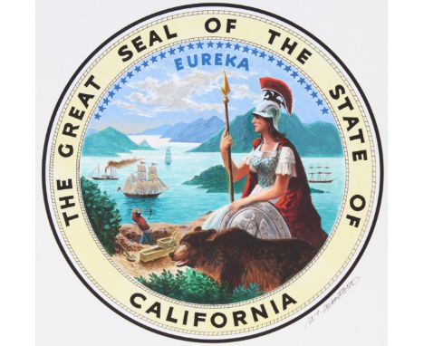 Mel Crawford (Canadian, B. 1925) "Great Seal of California" Signed lower right. Original Mixed Media painting on Illustration