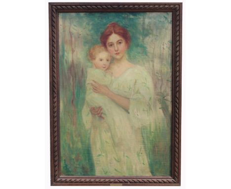 George Henry Taggart (NY, Utah, 1865 - 1924) Large portrait of a mother and child. Oil on canvas. Appears to beunsigned, does