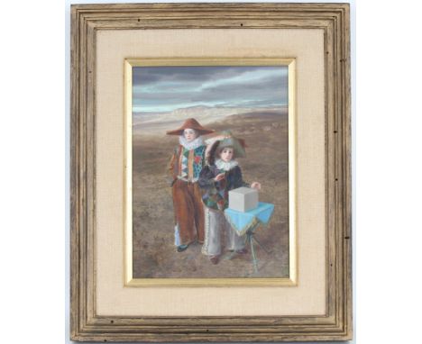 Claude Harrison (UK, 1922 - 2009) "Magic Box" Titled, signed and inscribed verso. Oil on Masonite. Frank J Oehlschlaeger gall