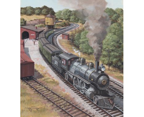 J. Craig Thorpe (American, B. 1948) "Indiana Locomotive" Signed lower left. Original Oil painting on Paper. Provenance: Colle