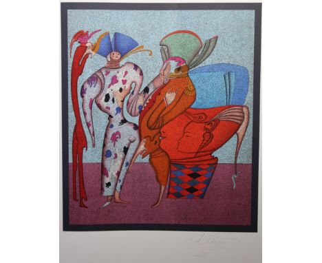 Mihail Chemiakin (New York, Russia born 1943) "Untitled VII" Color Lithograph. Numbered (39/225) lower left. Pencil Signed lo