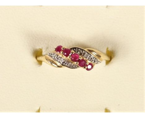 A 9k gold ruby and diamond ring, 1.5gm, P 