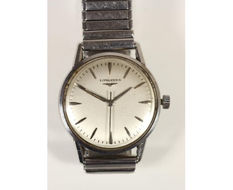 Longines, a stainless steel manual wind gentleman's wristwatch, 35 mm, spares or repair 