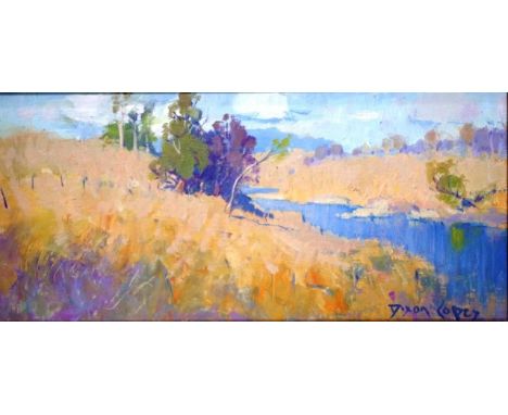 Dixon Copes (1914-2002) 'Manning River' oil on panel, signed lower right, (9cm X 19cm approx).