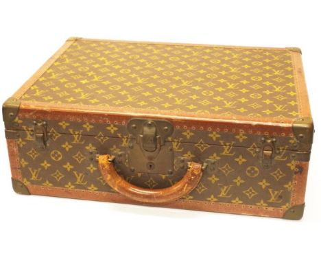 Vintage Louis Vuitton 'Bisten' suitcase monogram canvas, leather trim, brass corners, rounded leather handle, lock reinforced