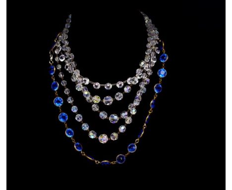Three vintage costume jewellery necklaces one marked pat 311897 approx lengths 38cm , 40cm , 50cm