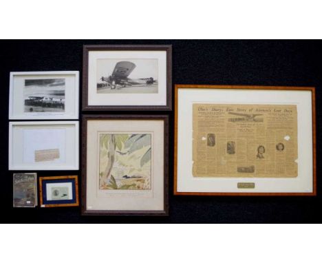 Collection of Kingsford Smith airline memorabilia including a signed print To Australia by air: Kingsford Smith and his compa