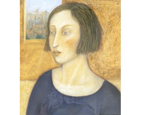 Madeleine Winch (b1950) Portrait watercolor and mixed media, unsigned, (61cm X 55cm approx).