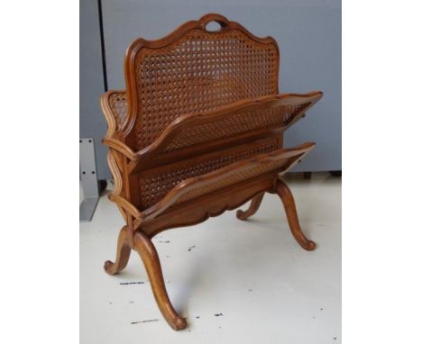 Vintage magazine rack with caned sides, 55cm wide, 69cm high approx
