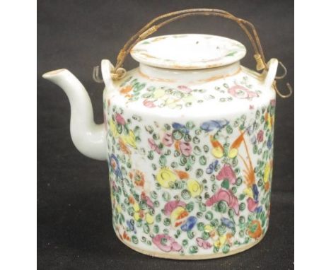 Vintage Chinese polychrome teapot with floral decoration, height 13cm approx.