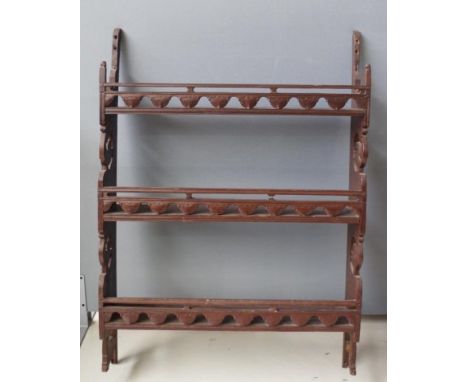 Malay carved hardwood wall shelf 91cm wide, 128cm high approx