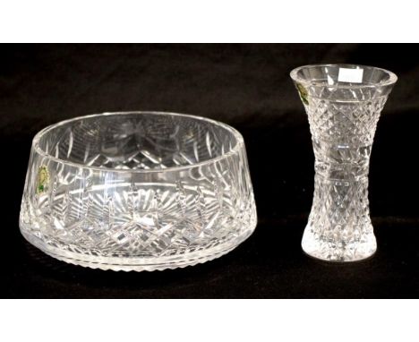 Good Waterford cut crystal serving bowl with original label attached, (diameter 19cm approx); together with a Waterford cut c