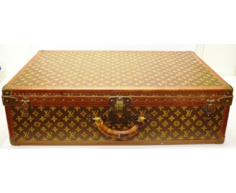 Vintage Louis Vuitton 'Alzer' suitcase monogram canvas, leather trim, reinforced with rivets and brass corners, rounded leath
