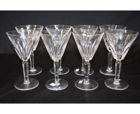 Eight Waterford crystal"Sheila" white wine glasses height 16.5cm approx (two with minor chips to rim)