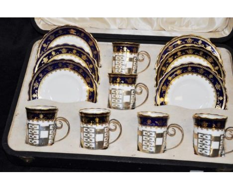 Antique Aynsley silver &amp; ceramic coffee set each ceramic coffee cup, cased in George V sterling silver holder, hallmarked