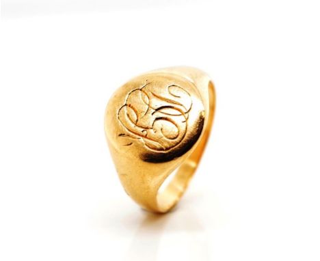 Antique 15ct yellow gold signet ring with an engraved monogram, marked 15c J.D.A. Approx weight 4.2 grams, ring size K