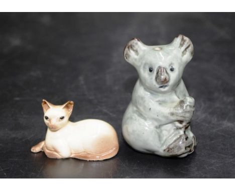 Australian Pottery Koala salt shaker (height 6cm approx); and a miniature Cat ceramic figure.