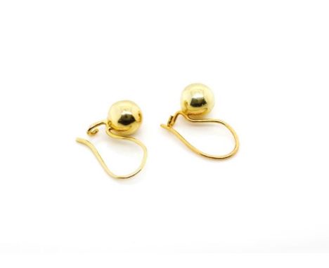 Yellow gold ball finial earrings with kidney ear wire fittings, unmarked. Approx weight 1.5 grams. tests as 10ct