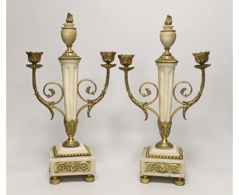 A pair of 19th century French alabaster and gilt metal mounted candelabra, 36cm