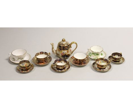 Miniature bone china teaware including Spode and Royal Crown Derby