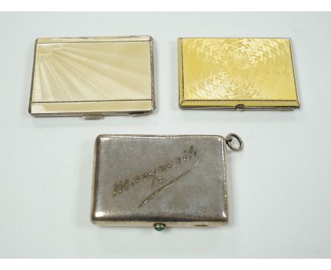Two George V Art Deco silver and enamel cigarette cases, Birmingham, 1931 &amp; 1932, largest 85mm (enamel a.f. on one) toget